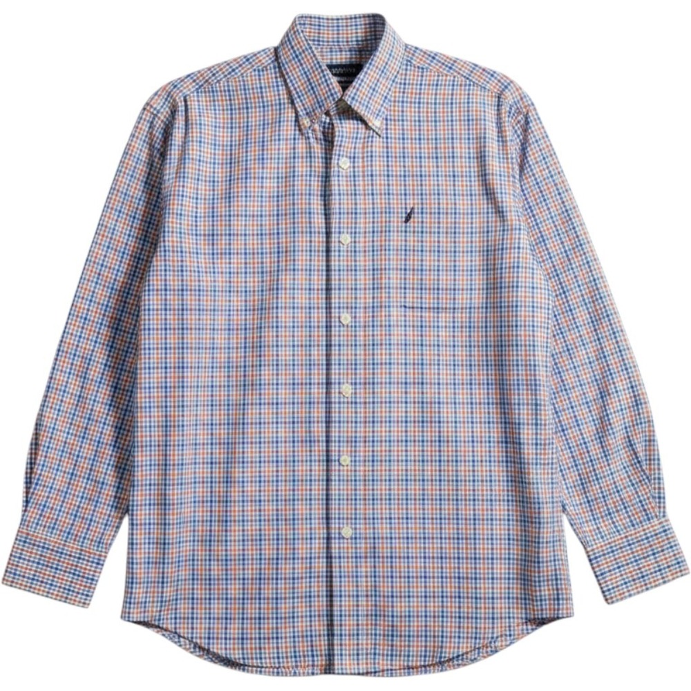 Nautica Classic Fit Button Down Shirt Men's 15 32/33 Blue Orange Plaid Cotton